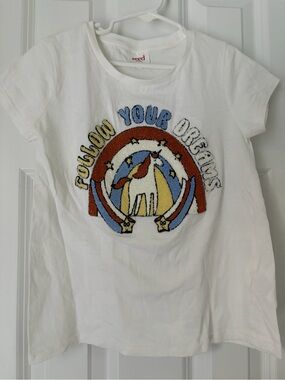 Seed White Short Sleeve Tee with Colorful Unicorn & Rainbow Graphic